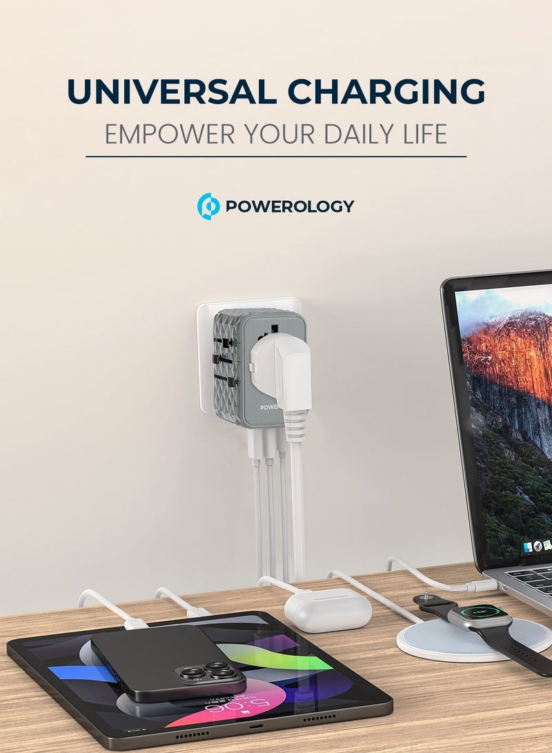 Powerology Universal Gan Travel Adapter Multi-Port 65W/ 3X Type-C/2X USB-A Ports/ Fast Charging / Quick Charging/ Secure to Use/ Anti Heating/ Latest Technology - Grey - Image 5